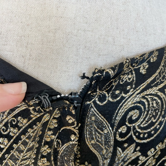 Vintage Gold And Black Brocade And Chiffon Midi Cocktail Dress - Picture 6 of 10